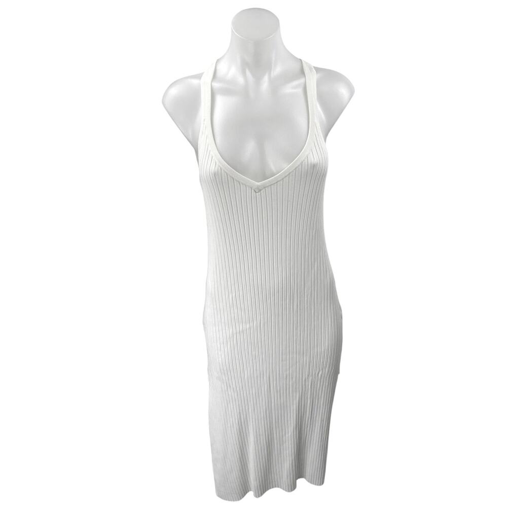 BCBGMaxazria Womens White Rib Knit Sleeveless Racerback Midi Boycon Tank Dress S